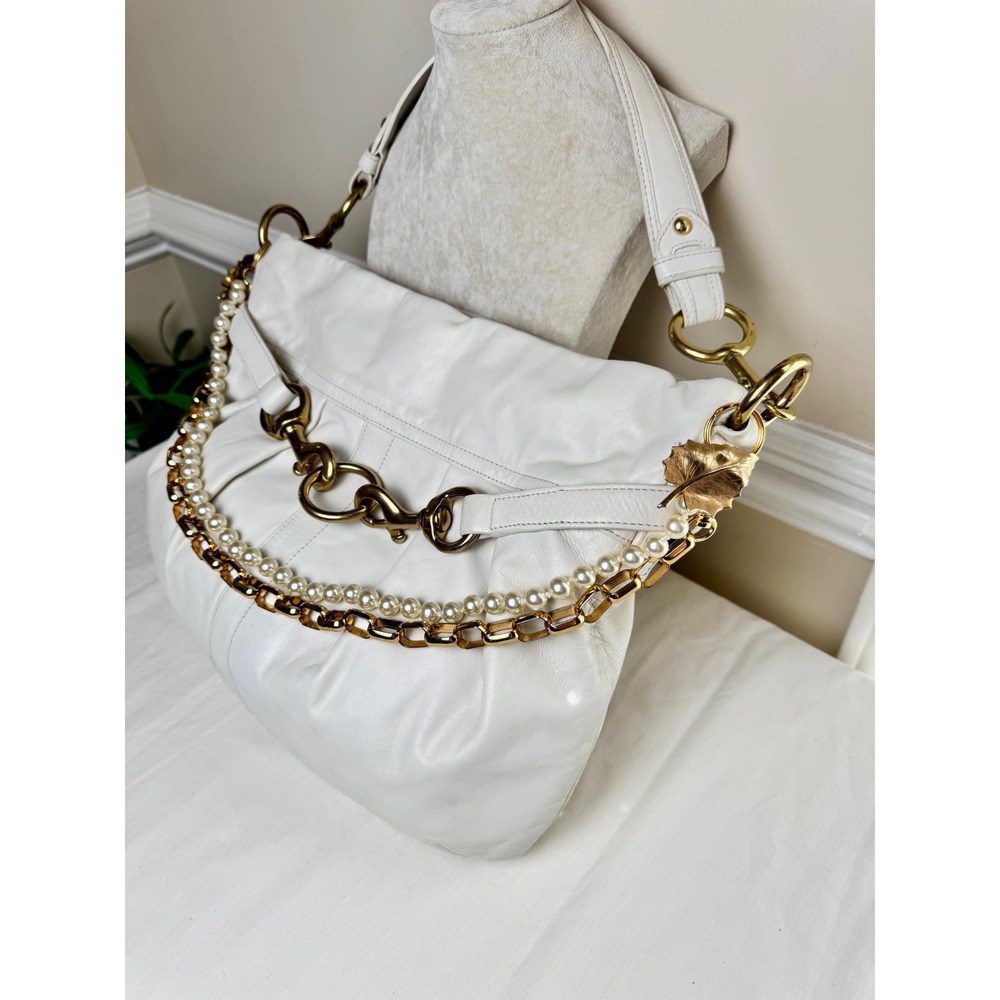 VTG COACH Y2K Shoulder Chalk White Leather Hobo Bag F10205 Equestrian Purse - Picture 2 of 9